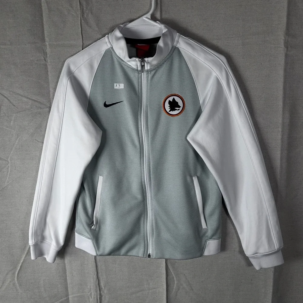 Nike AS Roma Youth Full Zip Track Jacket White‎ Gray Striped Soccer L 12-13Y